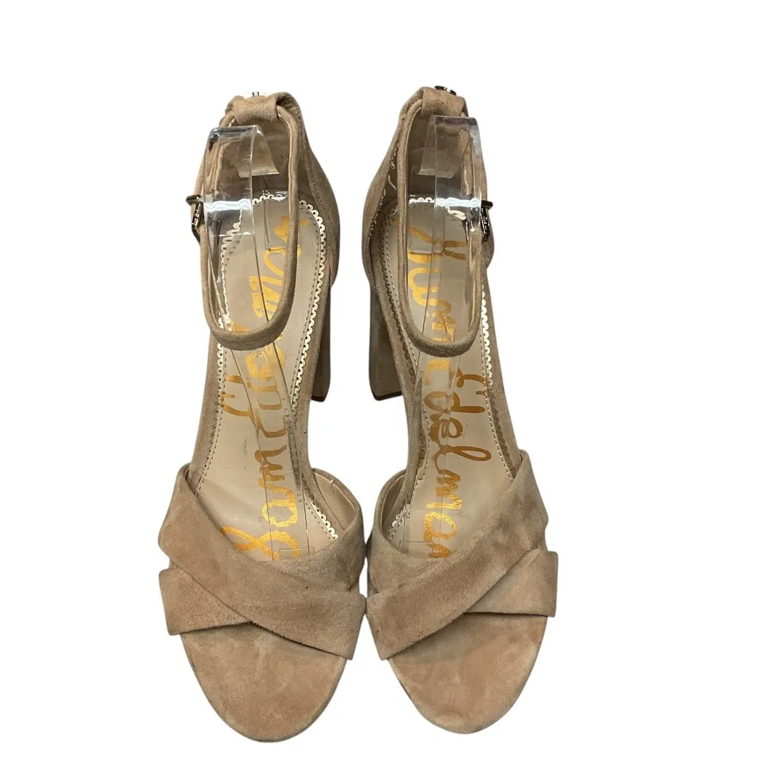 Sam Edelman Yancy Ankle Strap Block Heel Peep Toe Suede Sandals Oatmeal Size 9.5 - Image 3