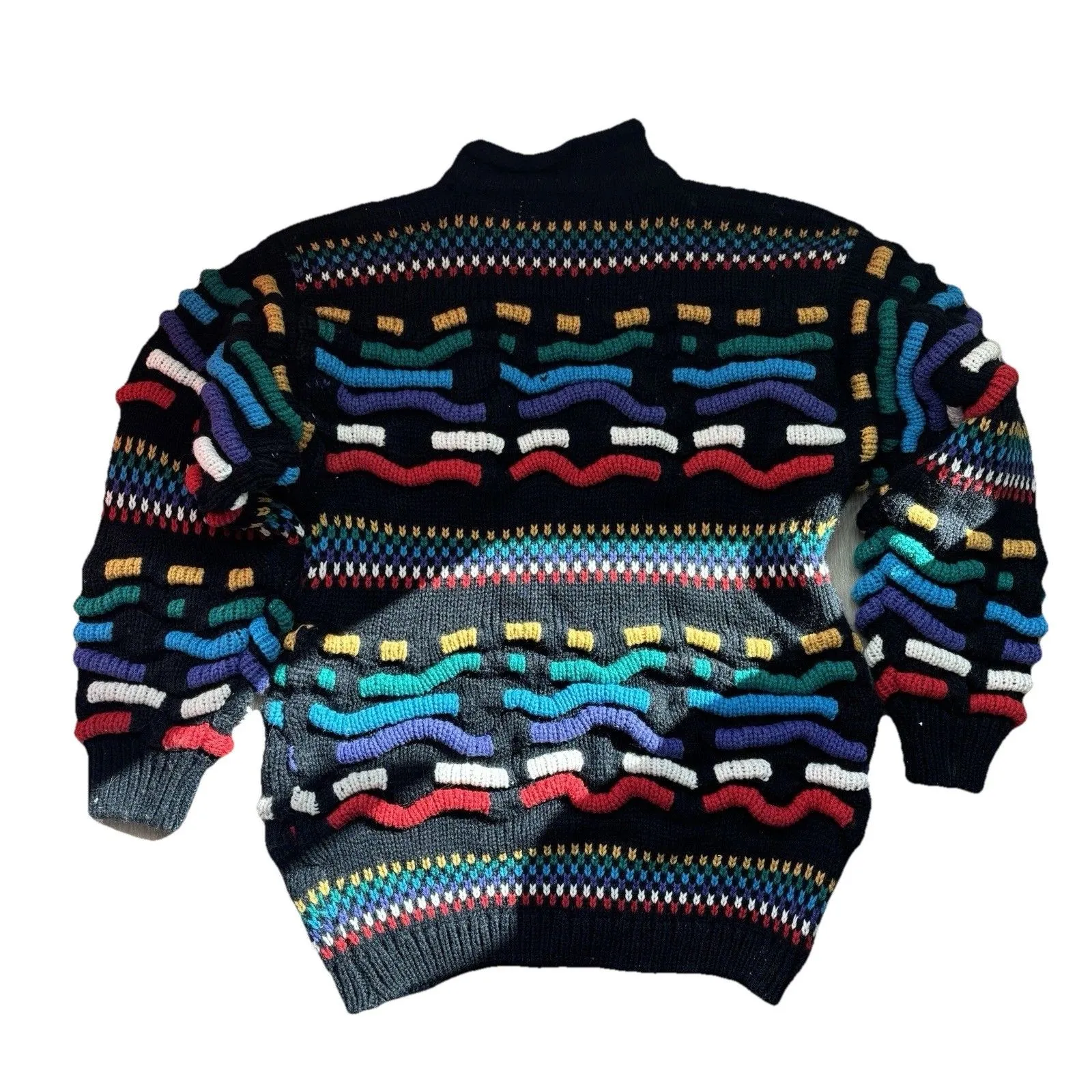 Carducci VTG 80s S Women's 3D Chunky Knit Sweater Wool Black Coogi Style - Image 12