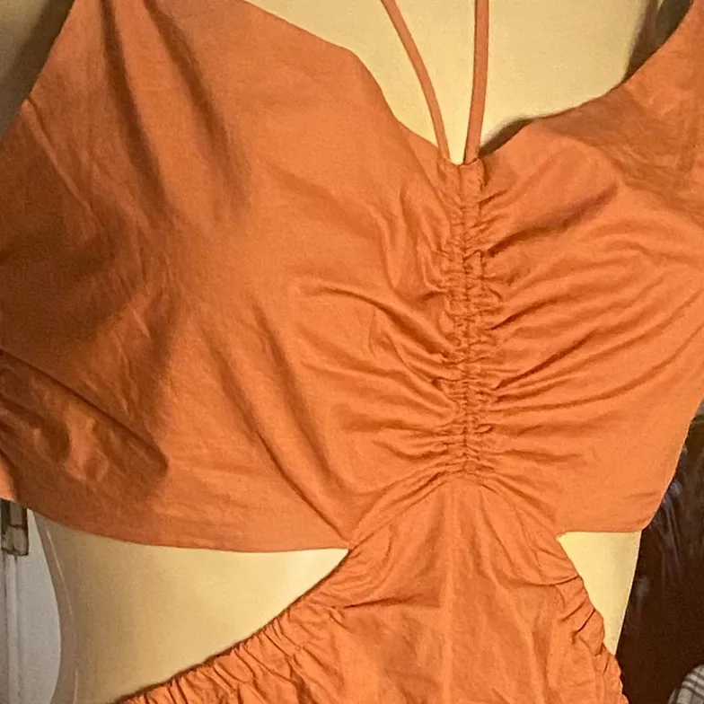ASTR the Label Cutout Cotton Poplin Rust Orange Maxi Dress M Size M - Image 7
