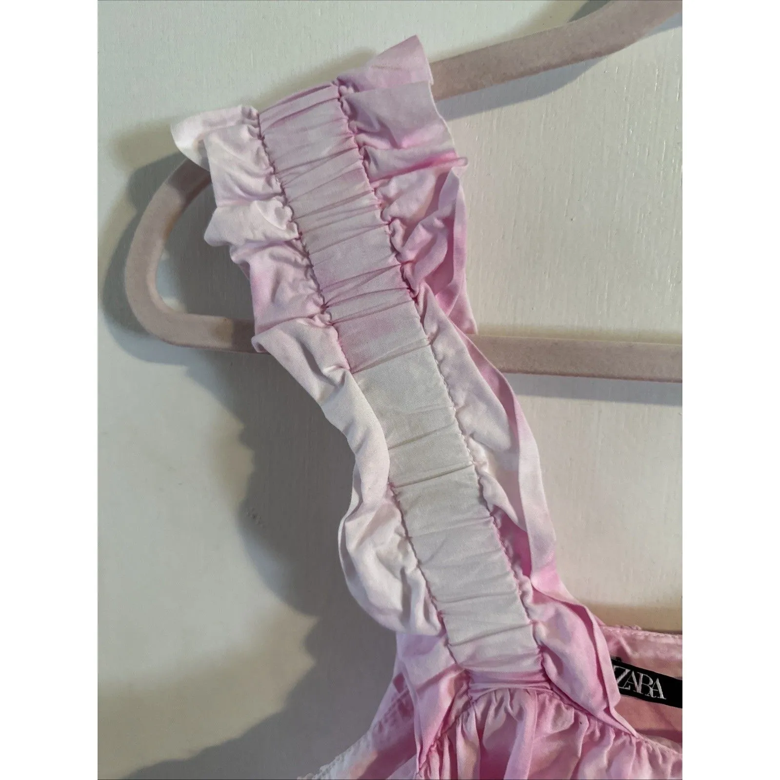 Zara Pink White Tie Dye Print‎ Ruffle Strap Square Neck Tiered Tank Womens XS - Image 5