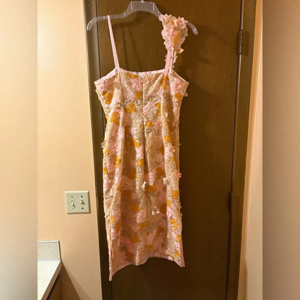 Anthropologie Pink Floral Appliqué Midi Dress - Image 7