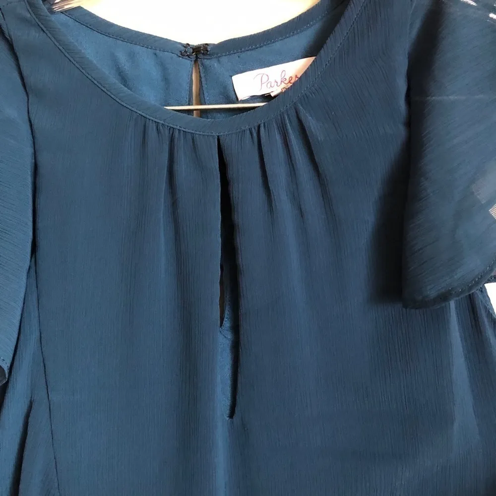 Parker Blue Asymmetrical Ruffle Mini‎ Dress - Image 5