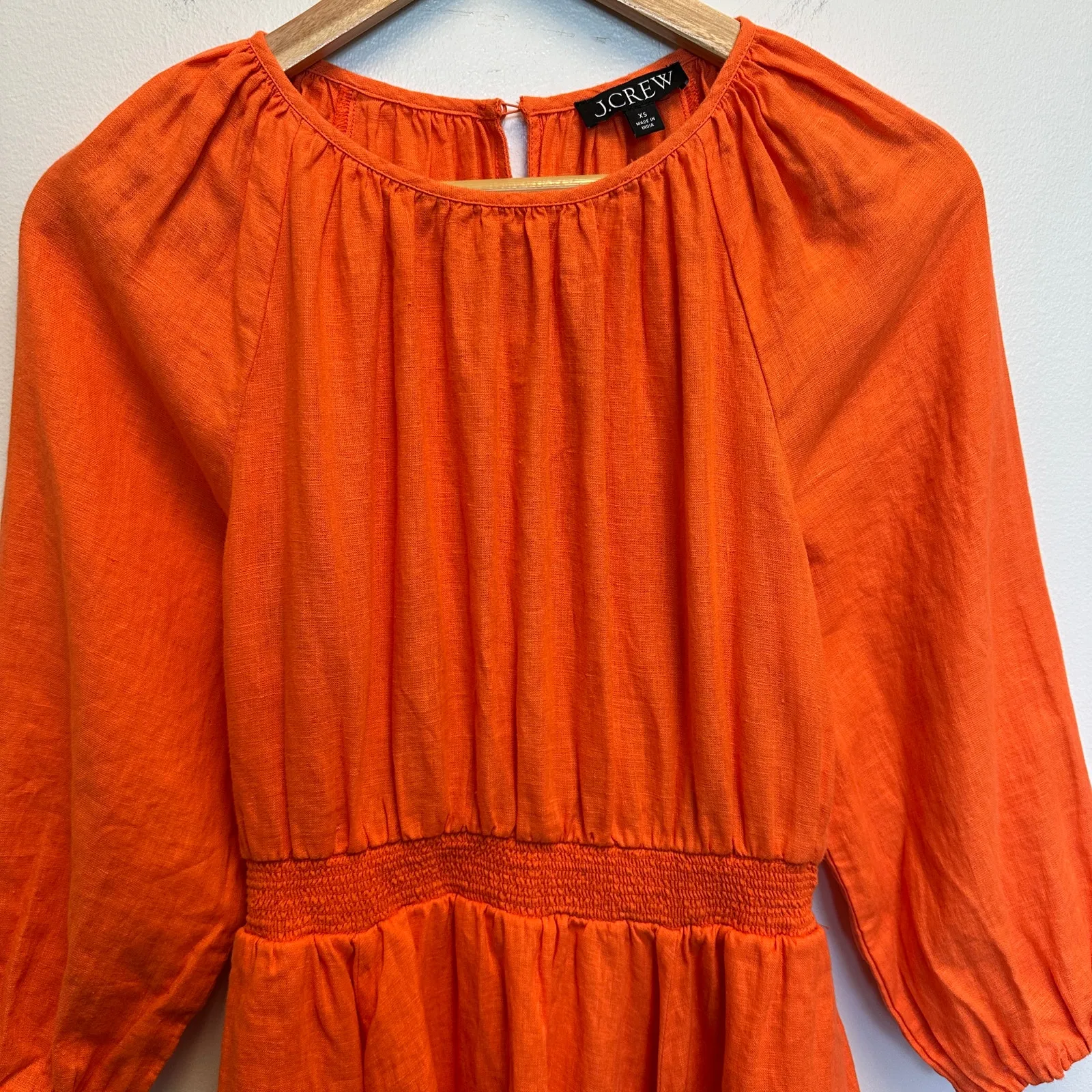 J.Crew Palermo Mini Sundress Orange Linen Smocked Waist Coastal Resort Wear XS - Image 5
