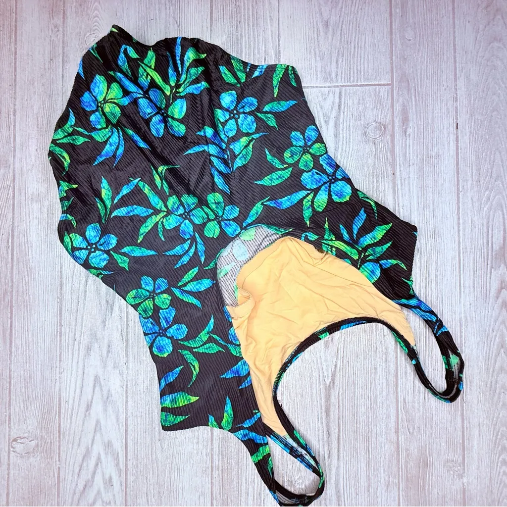 Vintage Catalina floral tropical one piece swim suit swimwear bathing suit 2x Blue Size XXL - Image 2