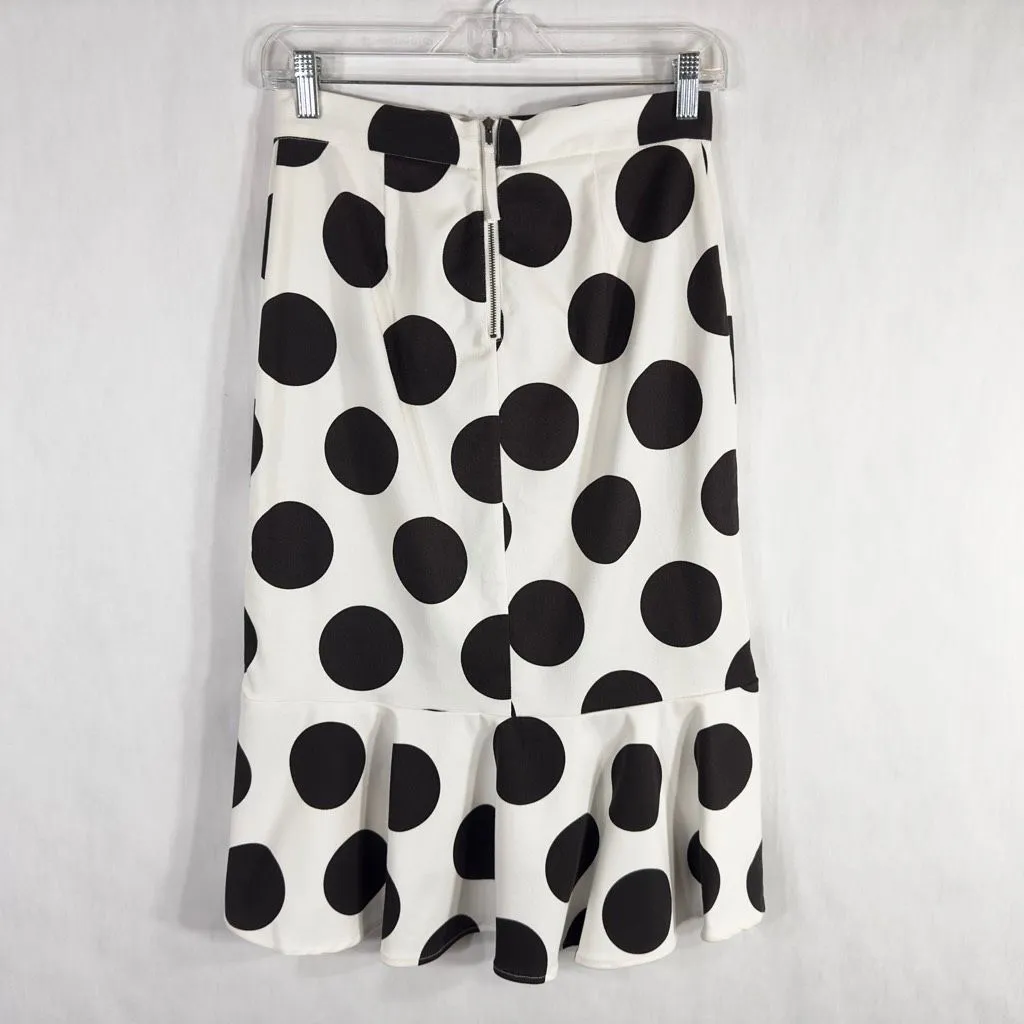 Anthropologie Maeve‎ Size 2 Skirt Trumpet Black White Polka Dot Knee Length 437 - Image 4