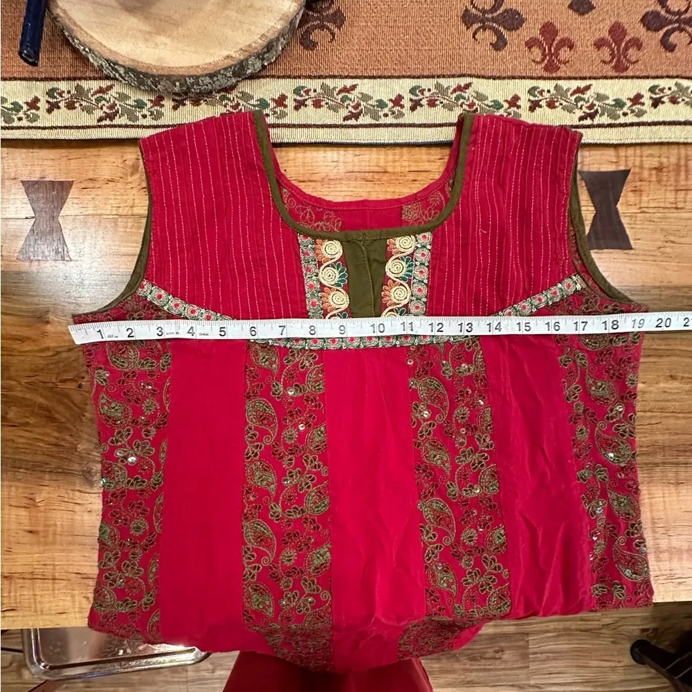 EUC original India cotton embroidery red mini dress or tunic top Size XS - Image 5