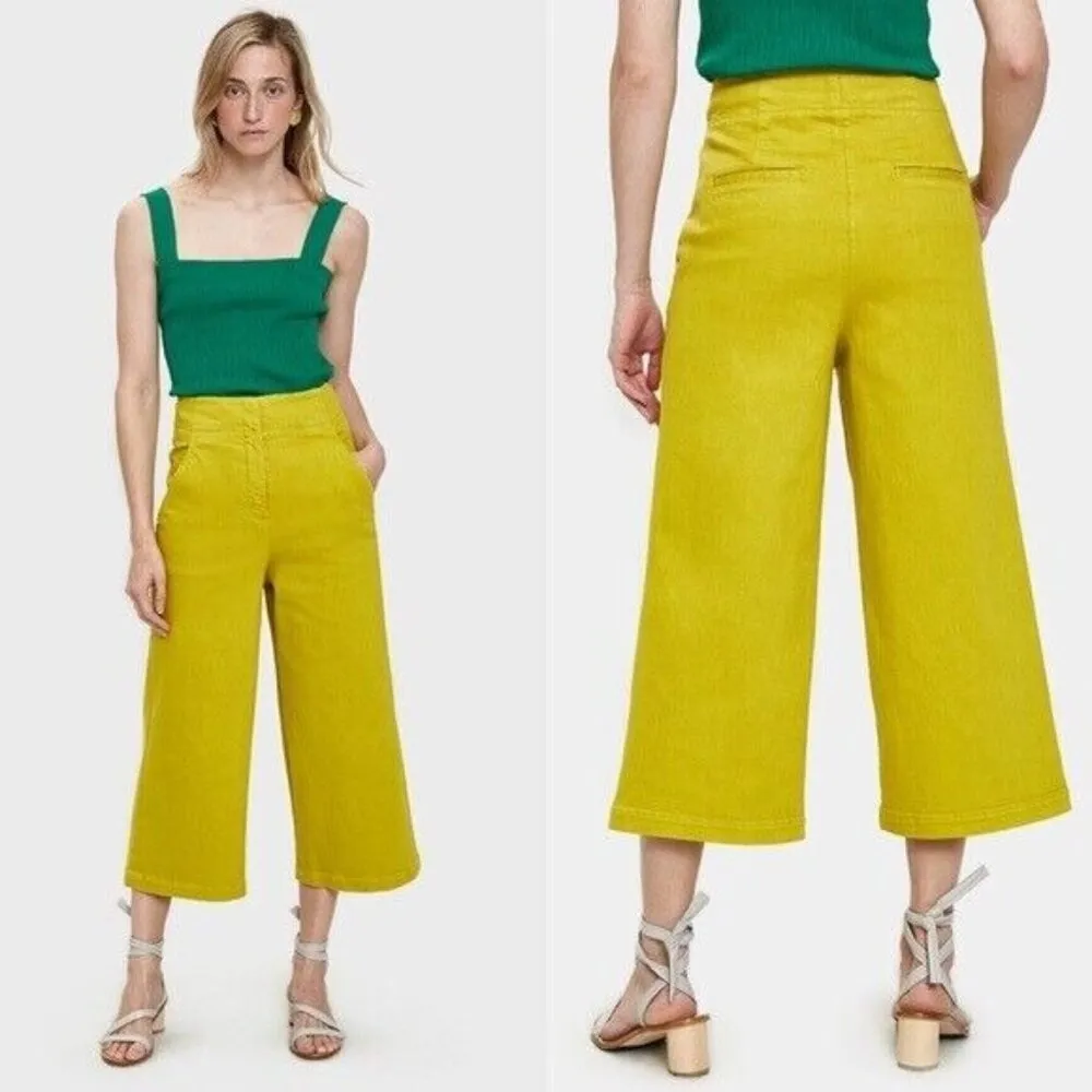 Tibi NWT High-waist Wide-leg Cropped Jeans In Mustard Yellow Size 2‎ - Image 3