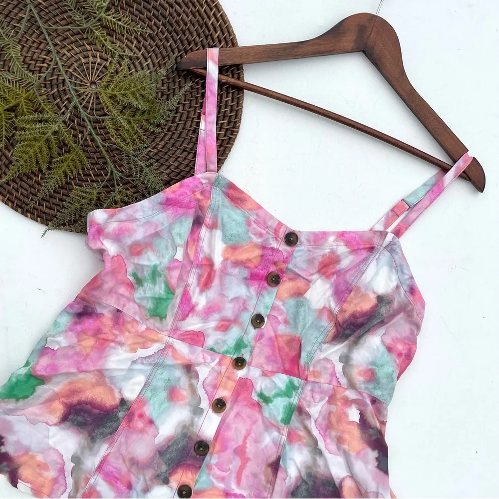 Torrid Womens Shirt Tank Multi Color Watercolor Twill Fit and Flare 12 Large - Image 3