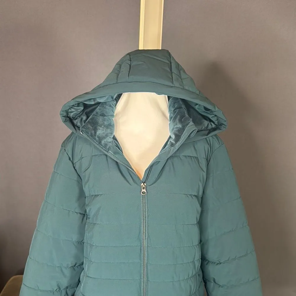 Swiss Tech Women’s Blue Green Puffer Jacket Hooded Quilted Design Size L 12/14 Size L - Image 4