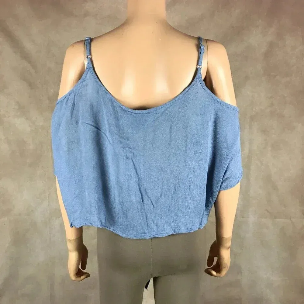 POLLY & ESTHER Blue Embroidered Cold-Shoulder Cropped Tank NWT M - Image 5