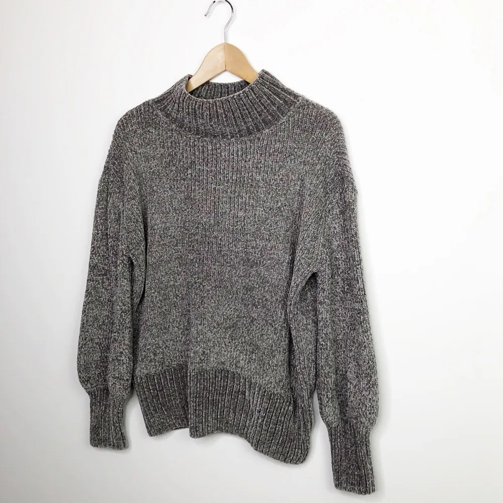 CYNTHIA Rowley, gray chenille, mock neck sweater - Image 7
