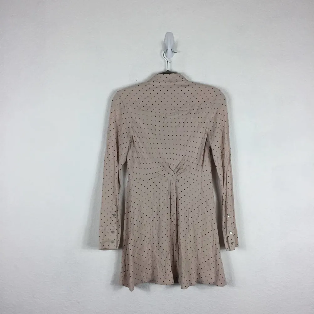 Free People Tunic Dress This Town Buttondown Dress Pink Polka Dot Small - Image 11