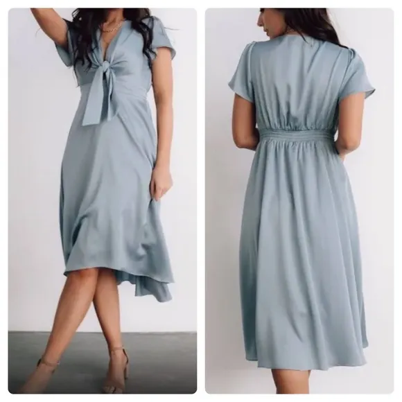 Baltic Born Poppy Satin Midi Dress Light Blue - Image 2