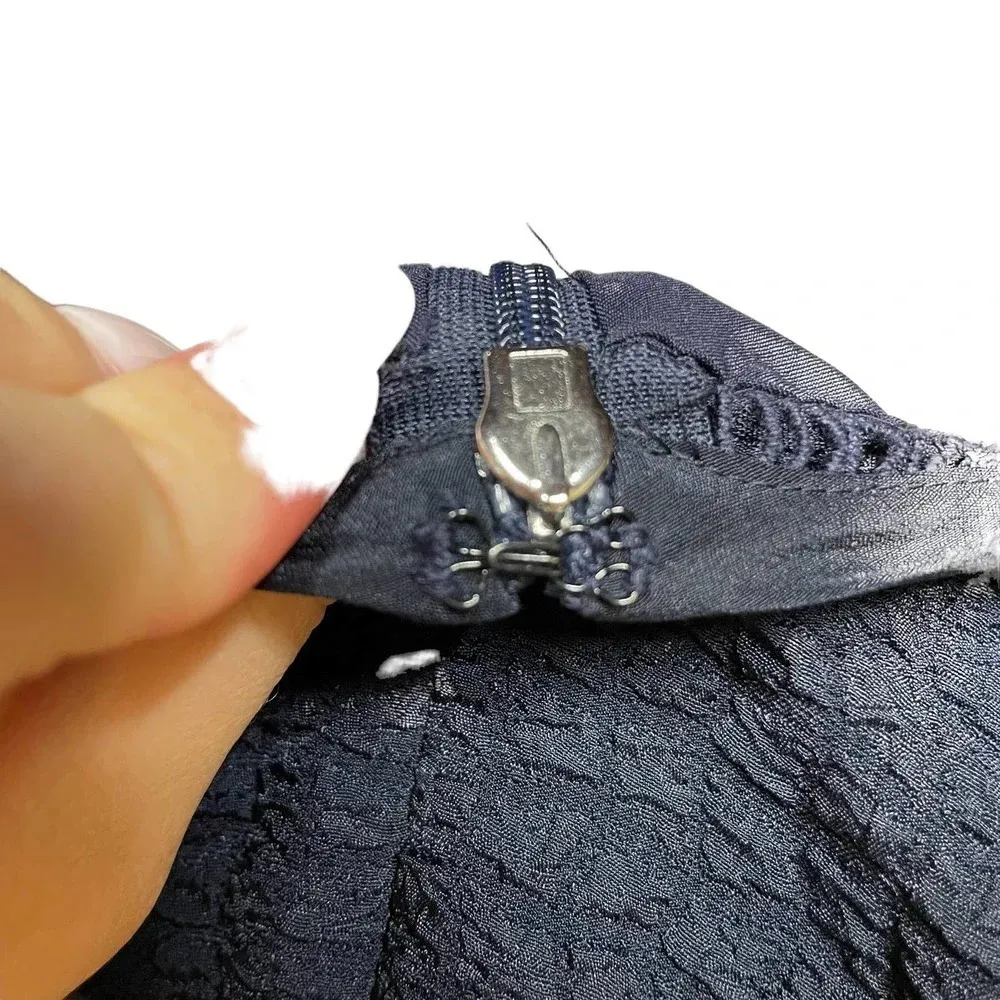 Rebecca Taylor Short Sleeve Pucker Jacquard Dress Navy‎ Blue Size 10 - Image 7