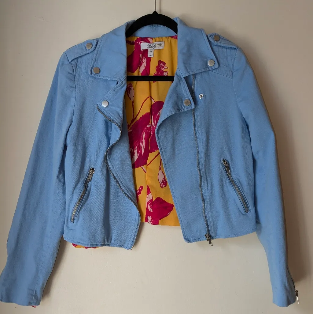 Color Me Courtney Denis Crop Biker Blazer Jacket Sz 10 Orange - Image 7