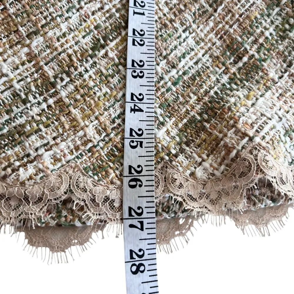 Vintage Rickie Freeman Teri Jon Beige Green Tweed Lace Trim 2 Piece Skirt Set 12 White - Image 14