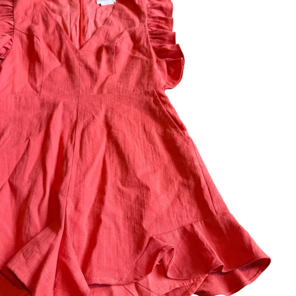 Lovers + Friends Coral Linen Blend Romper Shorts Short Sleeves Size XS Women's - Image 7