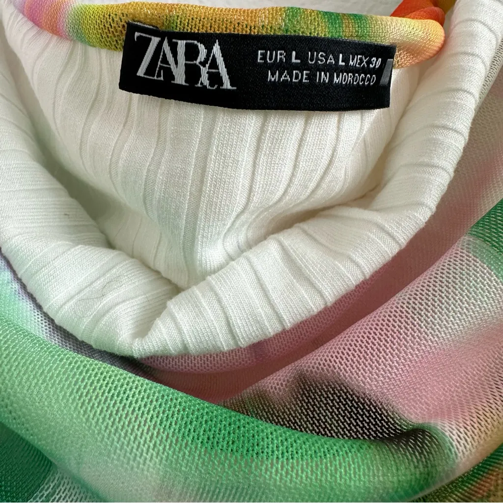 Zara Colorful Mesh Tulle Strapless Top Size: L - Image 6
