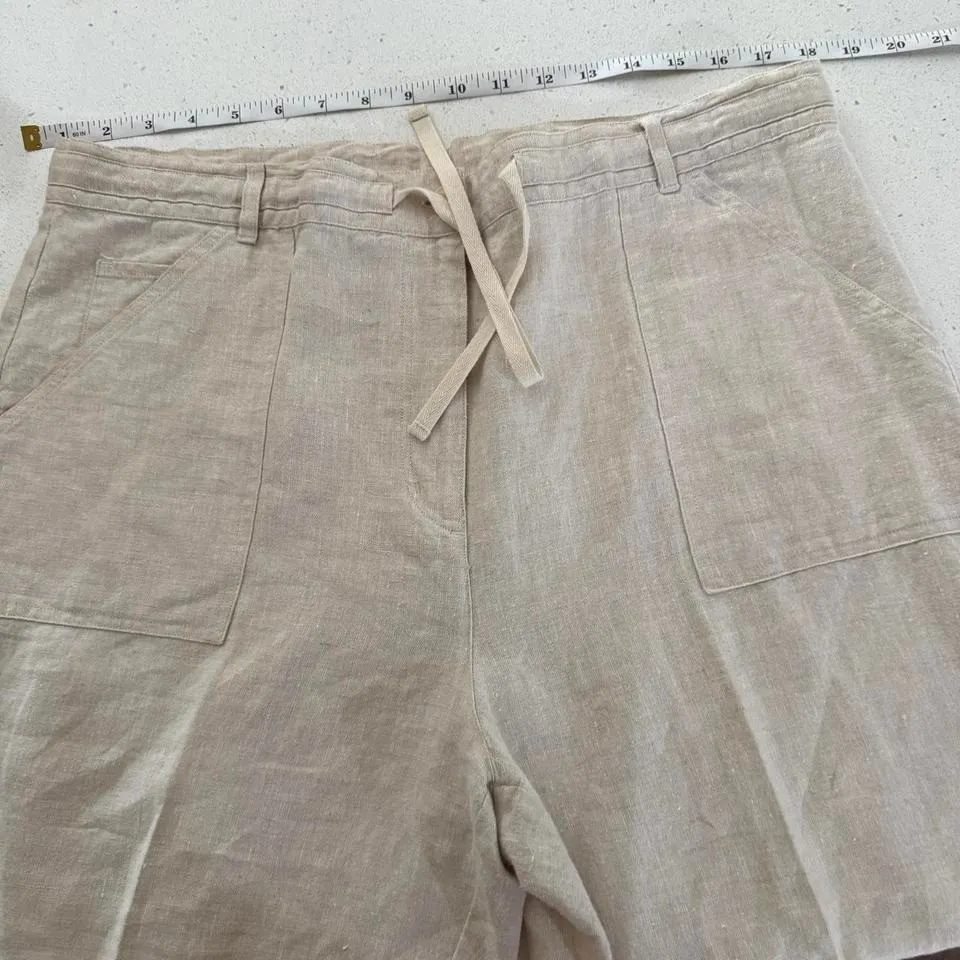 Crossroads Linen Pants - Women's M Beige Wide Leg Cropped Drawstring Waist - Image 4