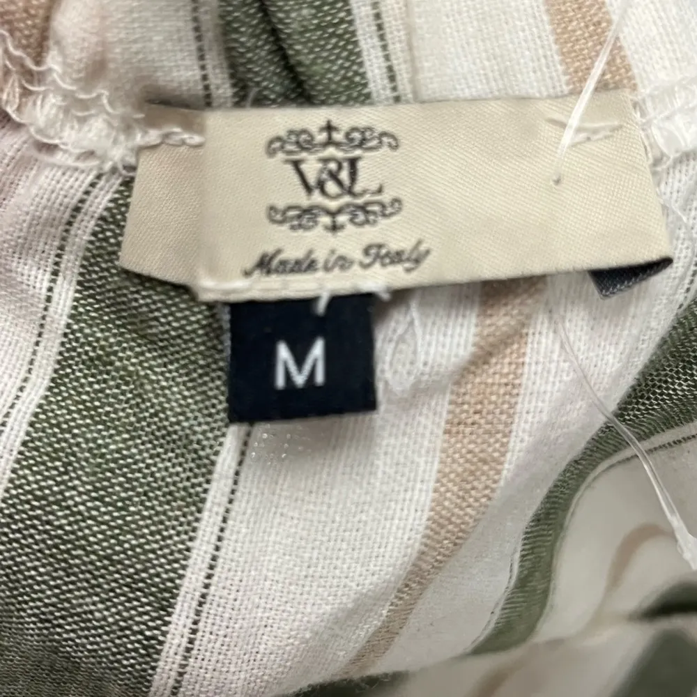 V&L Made In Italy Wide Leg Jumpsuit Women’s Medium Sleeveless White Green Stripe - Image 6