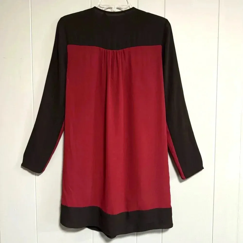 BCBGMAXAZRIA Merlot and Black Colorblock Long Sleeve Giada Dress Size XS - Image 3