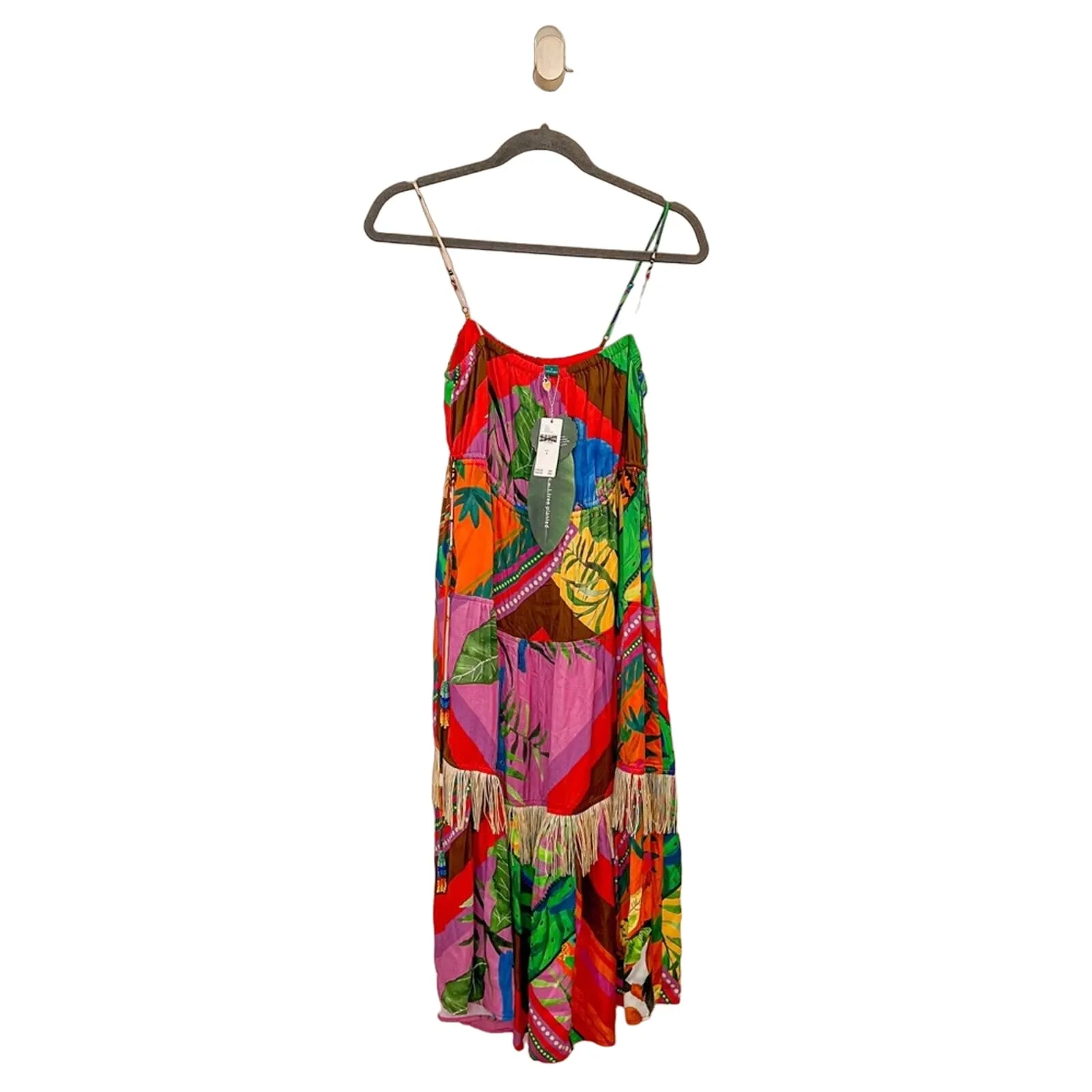 NWT Anthropologie Farm Rio Palila Red Botanical Fringed Midi Dress Size Small - Image 2