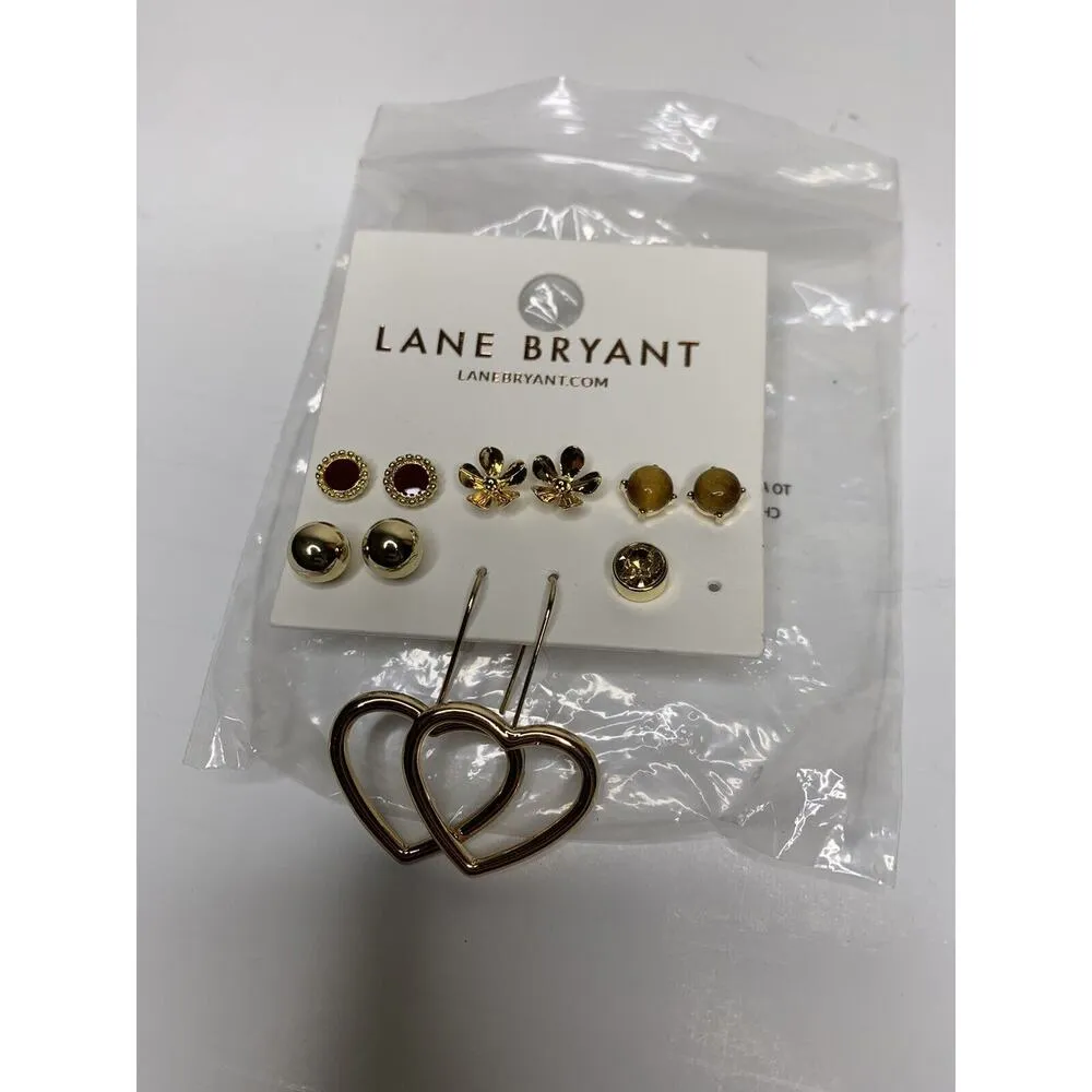 Lane Bryant Earrings Set Dangle Hearts Flowers Gold Plated 5 Pairs NEW - Image 2