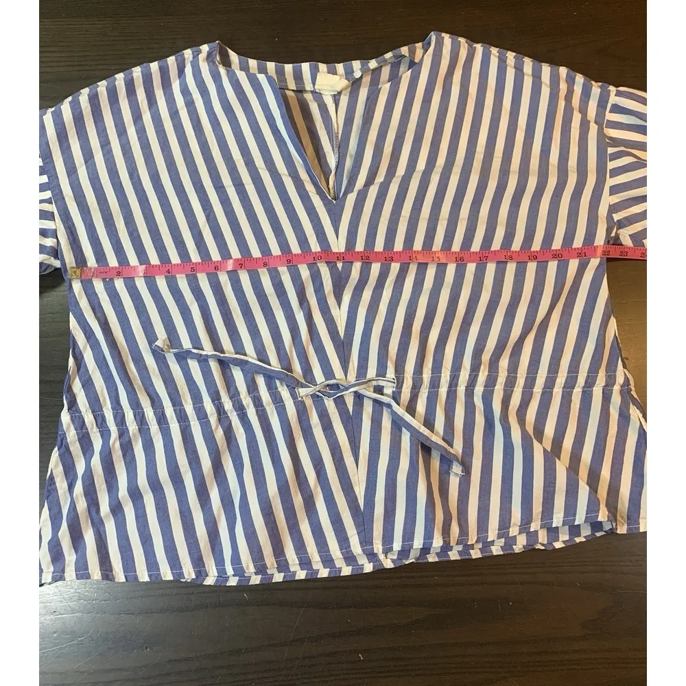 Striped Top Women Medium Boho Peasant Nautical Balloon Sleeves Cinched Waist - Image 9