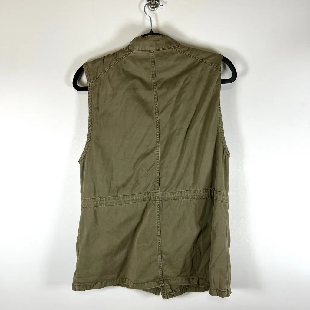Per Se Utility Vest Womens L Army Green Pockets Drawstring Waist Jacket Military - Image 7