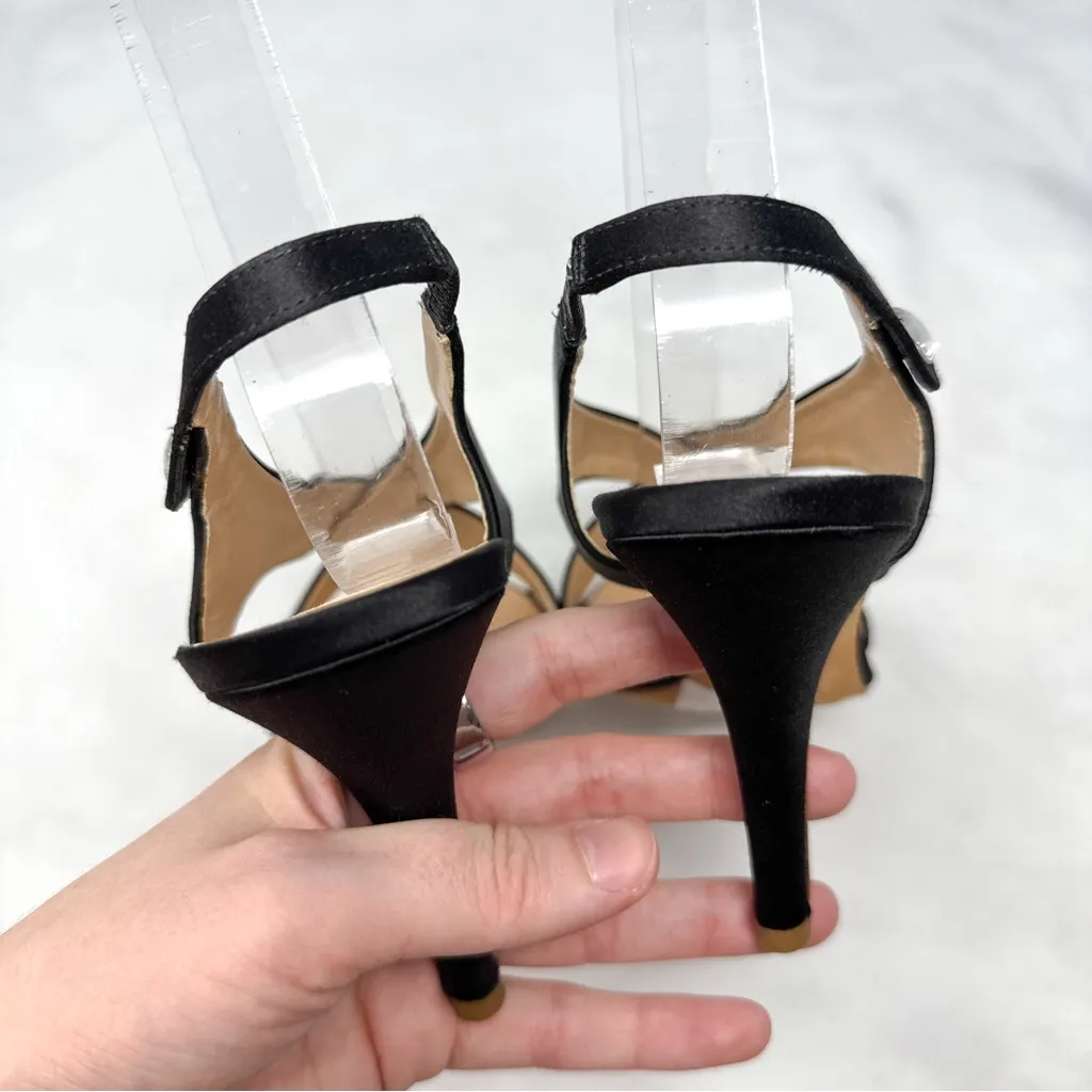 NEW Giuseppe Zanotti Vintage Y2K Silk Satin Rhinestone Sandal Heels Glam Black 6 - Image 9