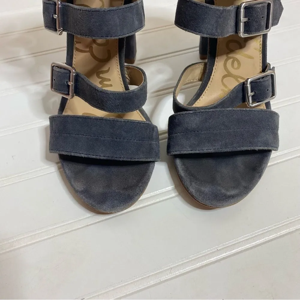 Sam Edelman Navy Blue Suede Leather Yasmina Buckled Caged Heels - Image 6
