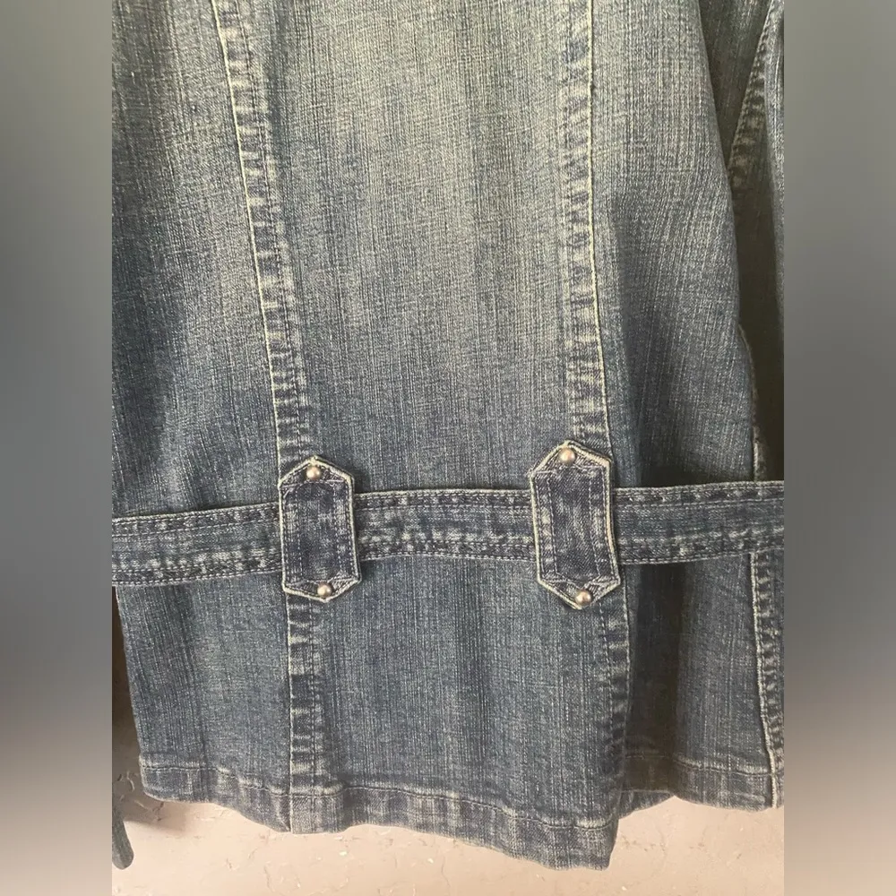 Y2K Belted Denim Jacket Y2K Women’s Sz L Minimalist Grunge VTG Moto Blue Size L - Image 12