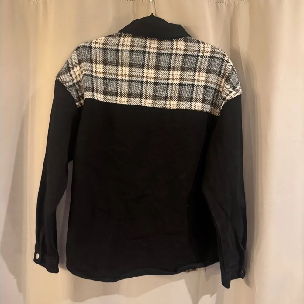 Source Unknown  Black and White Plaid Jean Jacket - Image 2