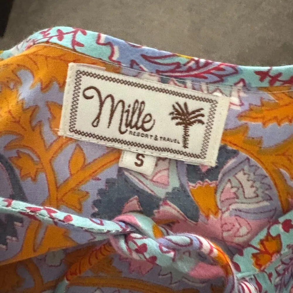 Mille Resort Travel Boho Balloon Puff Sleeve Top Colorful Small W/ Tassels Pink - Image 5