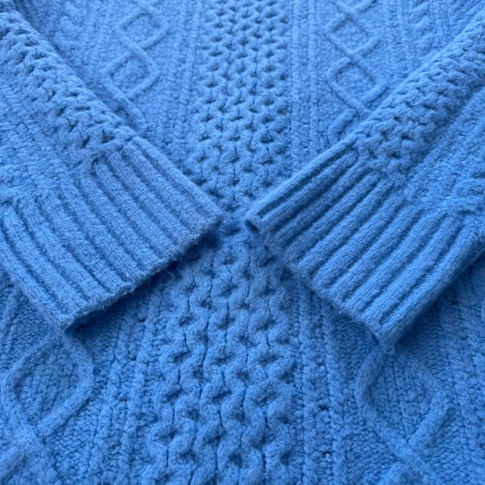 J.Crew Chunky Cable Knit Cardigan Sweater  Blue Alpaca Wool Blend – Women's XL - Image 5