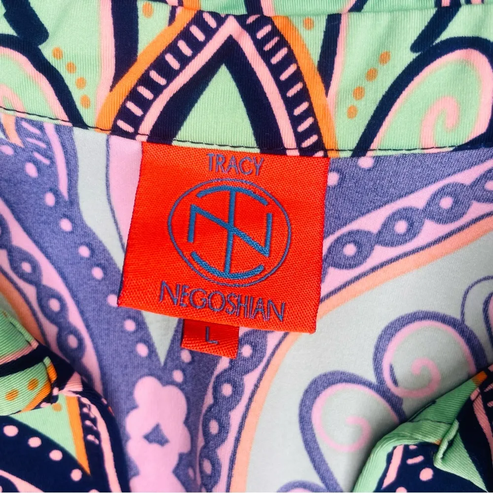 Tracy Negoshian  Lotus Flower Seafoam Laila Shift Dress tropical sleeveless lg - Image 4