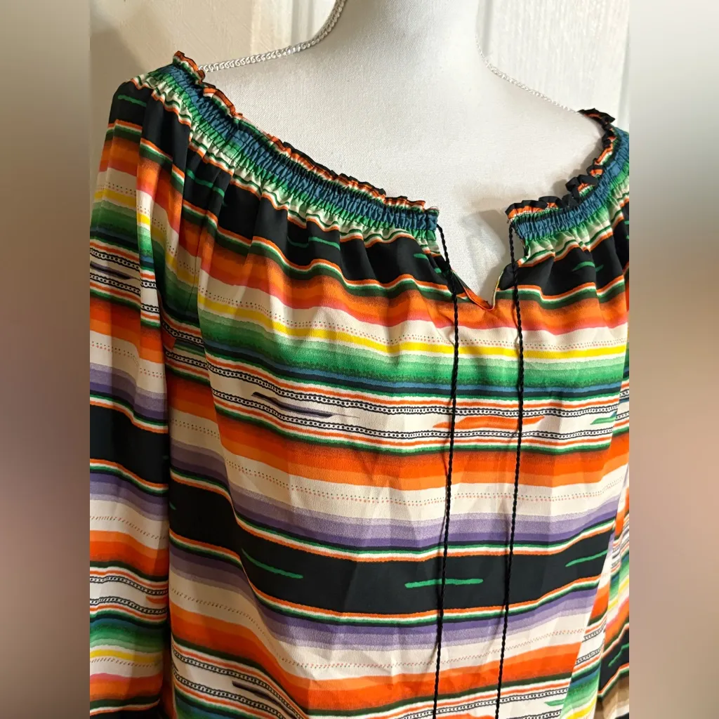 Lauren Ralph Lauren Stripe Southwestern Style Blouse with tassels. Size M - Image 2