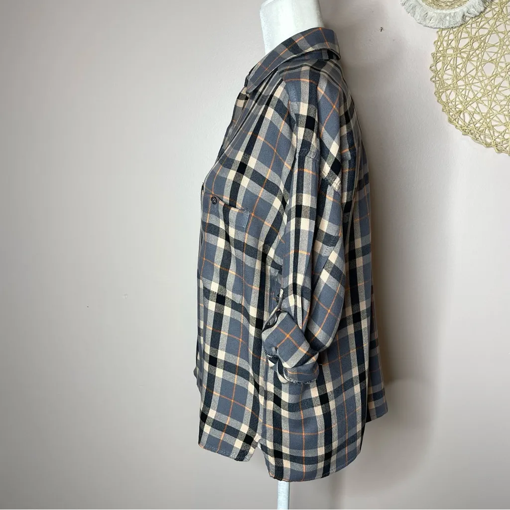 Max Studio Soft Plaid Roll Tab Button-Down Shirt - small - Image 4