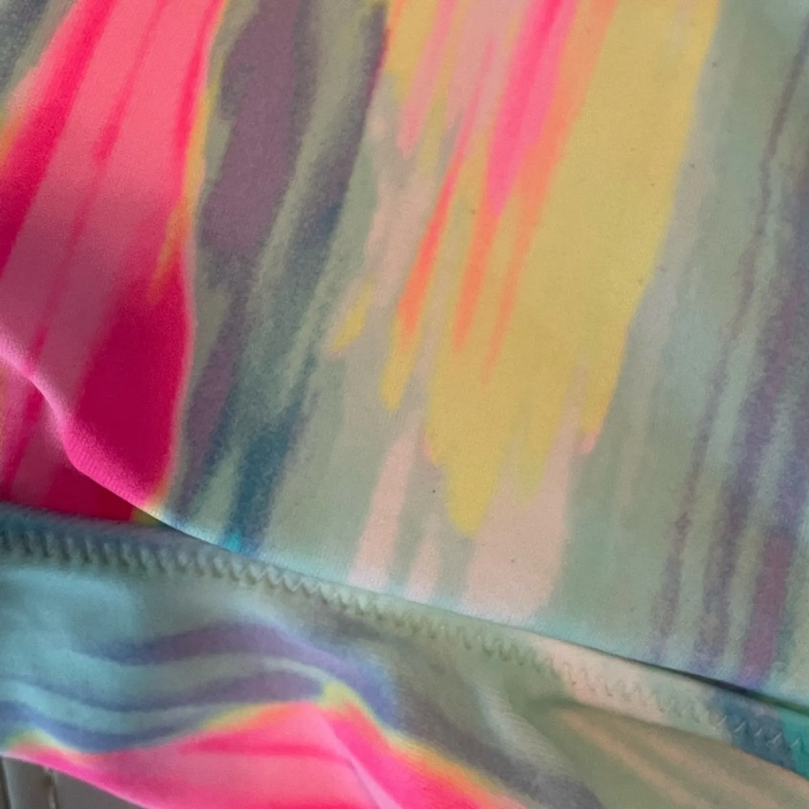 PINK Pastel Tie Dye Flounce Ruffle String Bikini Top Small - Image 3