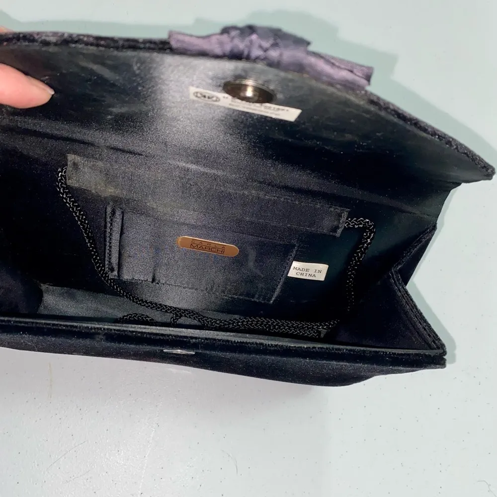 Vintage Carla Marchi Velvet Ruffle Clutch Purse Bag Black - Image 4