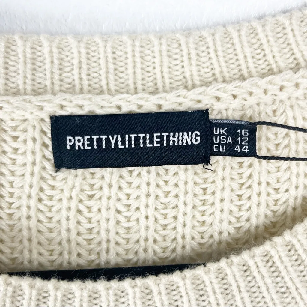 PRETTYLITTLETHING Stone Cream Basic Knit Drop Shoulder Jumper Dress, Size 16 - Image 3