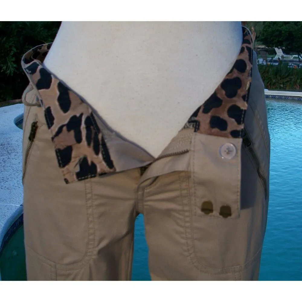 Cache Dark Beige Animal Trim Snap Embellished Pant New Crop Stretch $88 NWT - Image 6