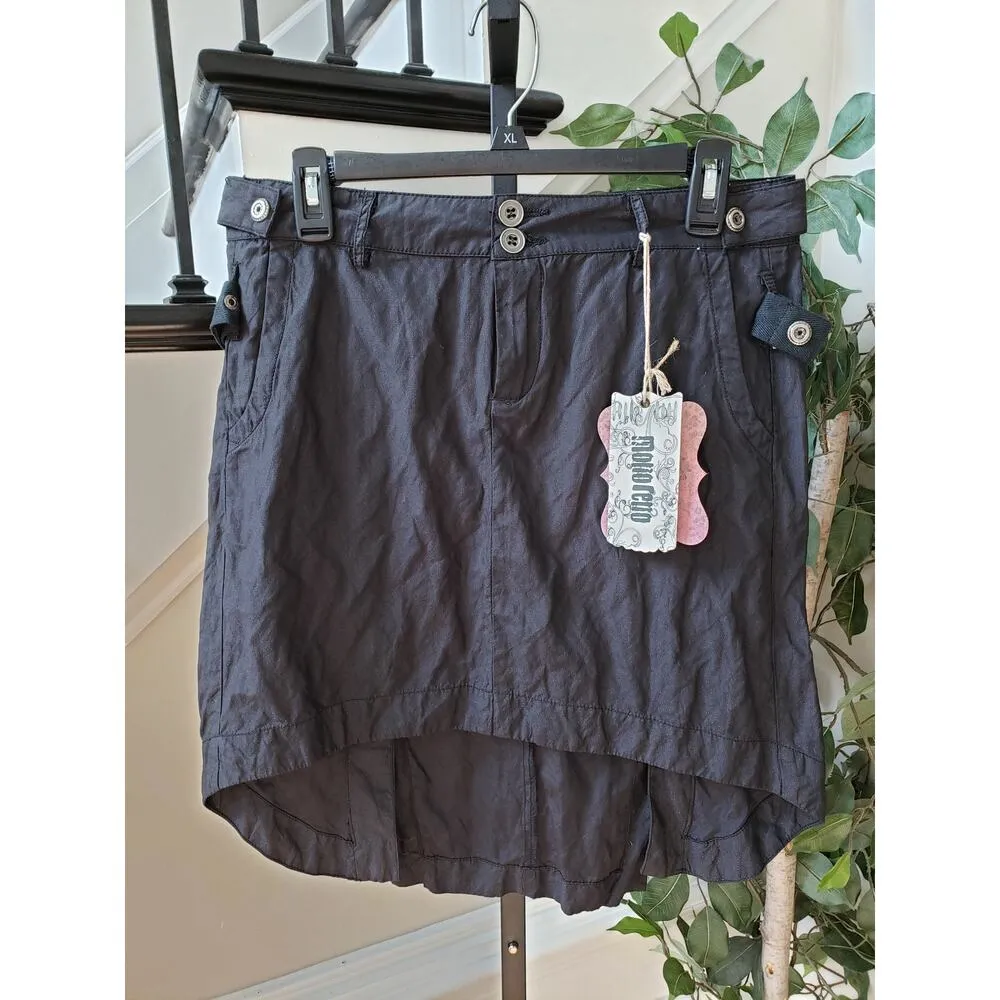 Monoreno A-Line Skirt Womens Medium Black Solid High Low Vent Back Dual Button - Image 2
