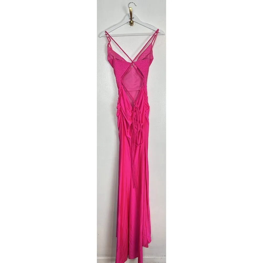 LA FEMME Tie Back Sequin Trumpet Gown in Neon Pink Size US 2 - Image 6