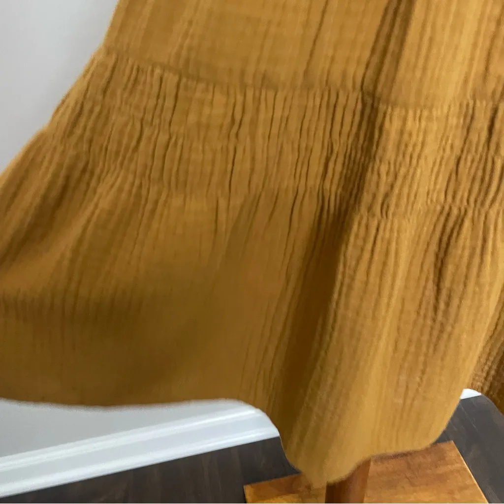 Madewell Skirt Mini Double Gauze Smocked Tiered Beach Travel Boho Mustard Yellow - Image 4