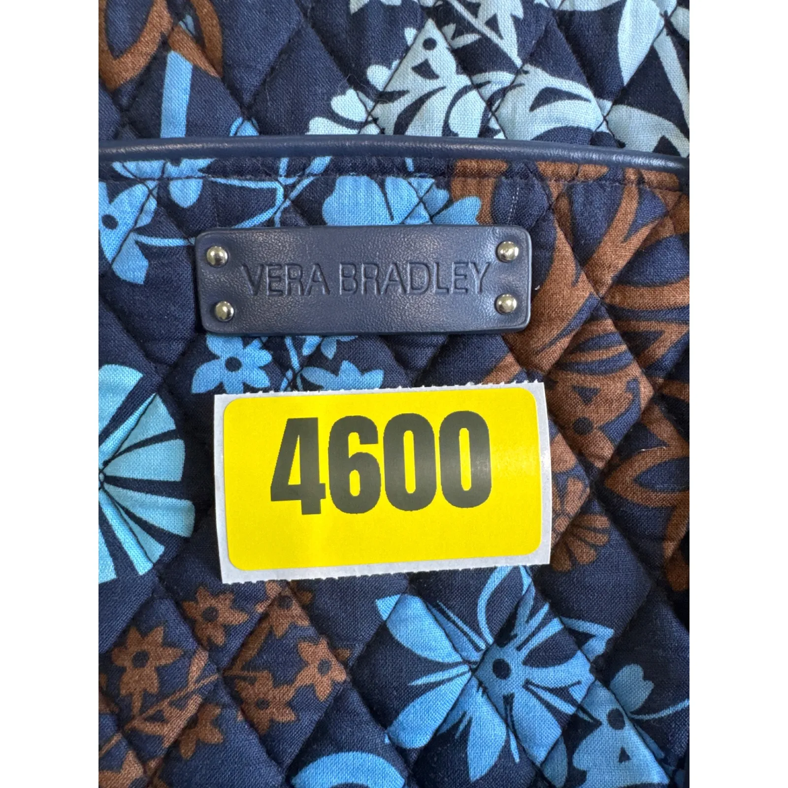 Vera Bradley Tote Bag Quilted Floral Travel Carryall Handbag Blue Brown - Image 15