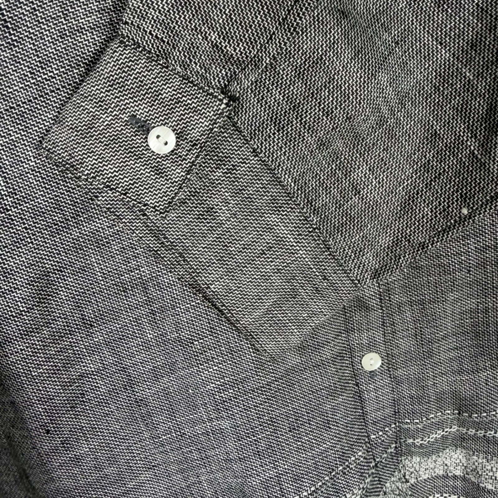 Norton Mcnaughton Collared Gray Linen Button-Up Top Size L Textured Weave - Image 5