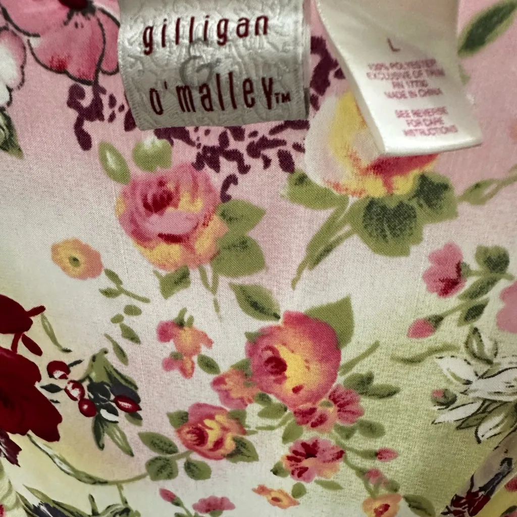 Gilligan & O’Malley Vintage Satin Lace Floral Robe Pink Coquette Size Large - Image 4
