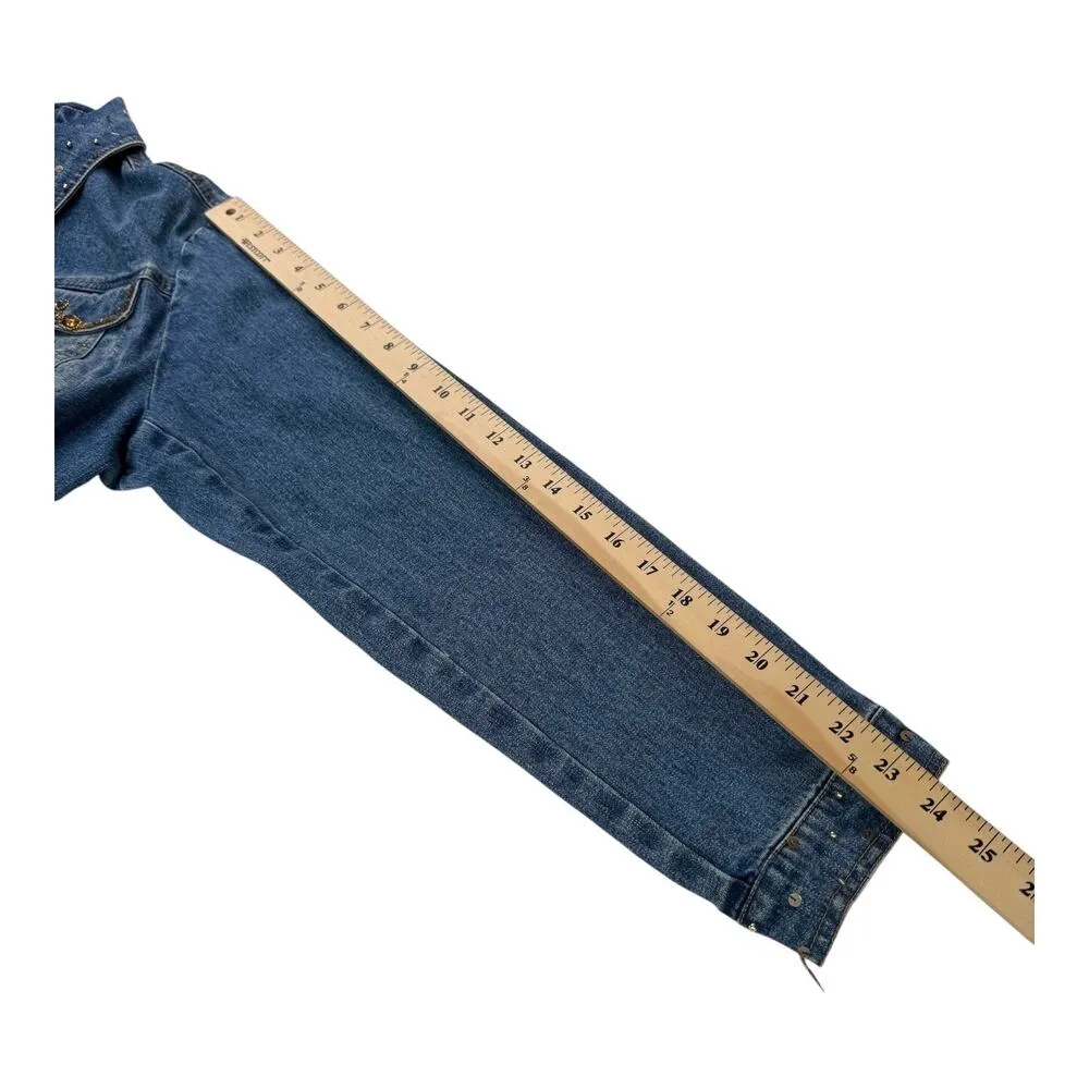 Designer Jean Jacket BEREK 2 COLLECTION Womens XL Takako Sakon Sequin Rhinestone Blue - Image 10