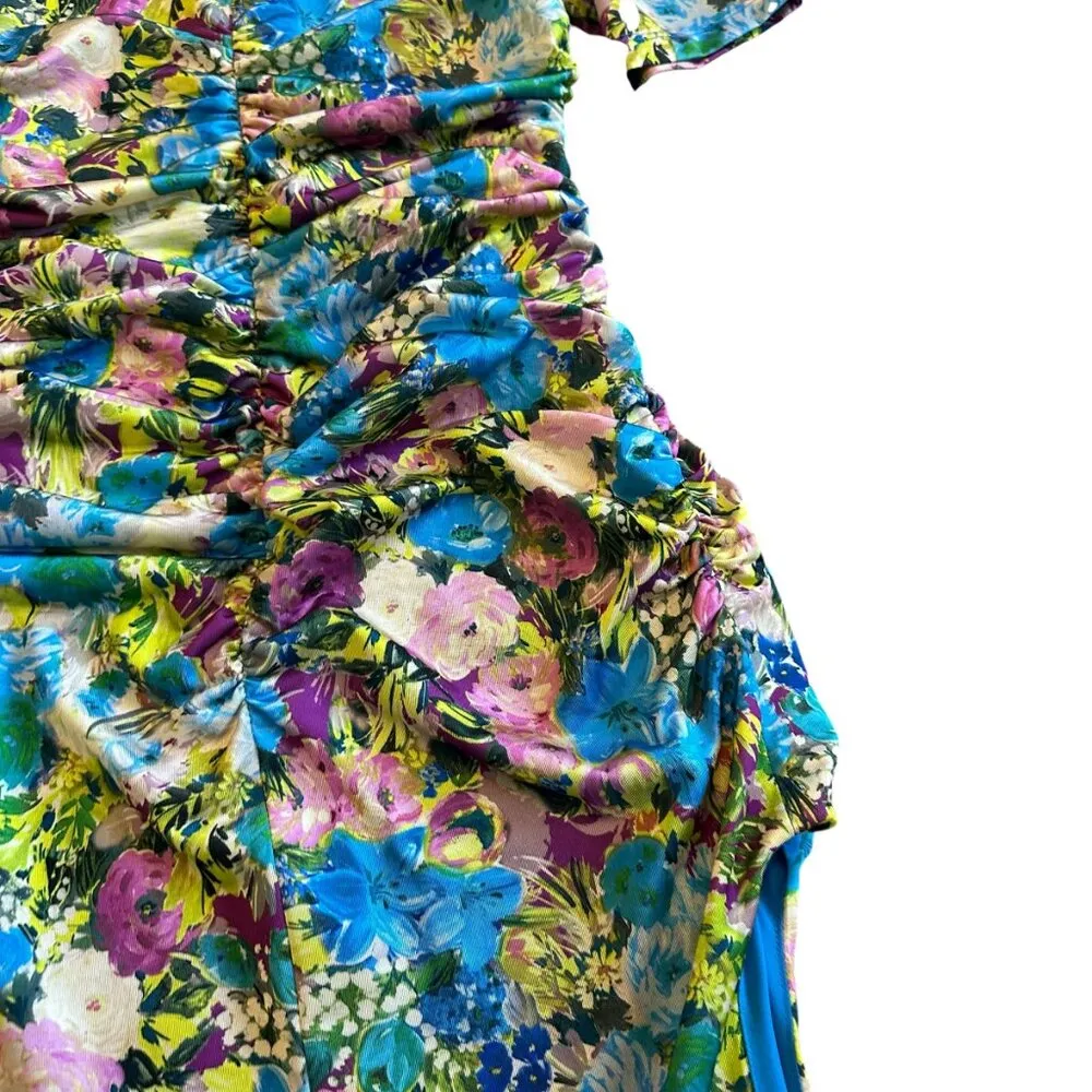 Black Halo Delina Floral Dress Sheath High Slit Short Sleeve Size 8 Women's - Image 9